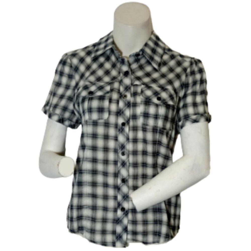 Women Gray/White Plaid Short Sleeve Shirt